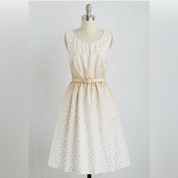 MODCLOTH Spellbinding Ability Gold Dots Dress, Size Medium - Picture 2 of 13